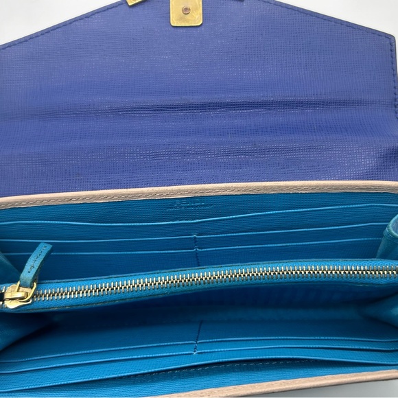 Fendi long leather wallet continental blue and beige - Picture 2 of 10